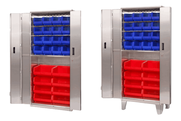Stainless Steel Bi-Fold Door Storage Cabinets with Bins